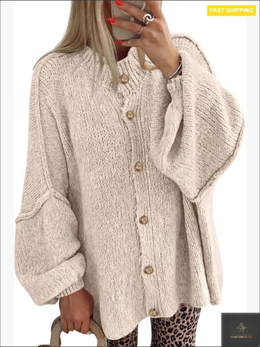 Cardigan Sweaters for Women Lantern Long Sleeve Button Open Front Chunky Knit